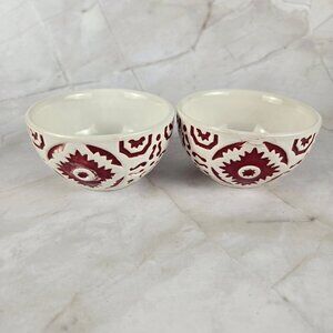 Set of 2 Small Turkish Bowls Red White Embossed Ceramic Trinkets Food Safe